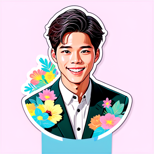 Sticker ng ngiti ni Park Bo Gum na may bulaklak