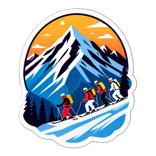 Sticker cu o echipă de schiori în acțiune