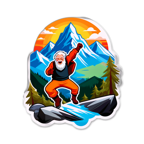 Actiongeladener Aufkleber von Jasper Philipsen im Moment des Sturzes mit Berglandschaft