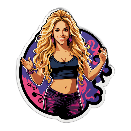 Diseño de Shakira con elementos de música y danza