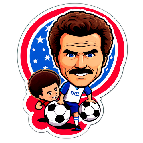 Will Ferrell jalkapalloteemalla, hauska ilme ja jalkapallo
