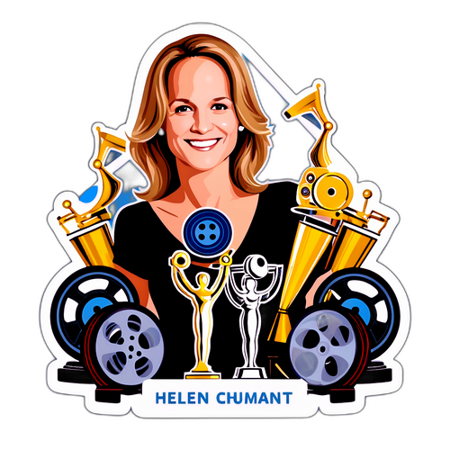 Helen Hunt w otoczeniu zielonych filmów i trofeów