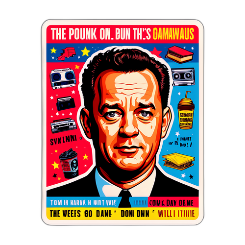 Tom Hanks im klassischen Filmplakat-Stil mit berühmten Zitaten im 90er-Stil