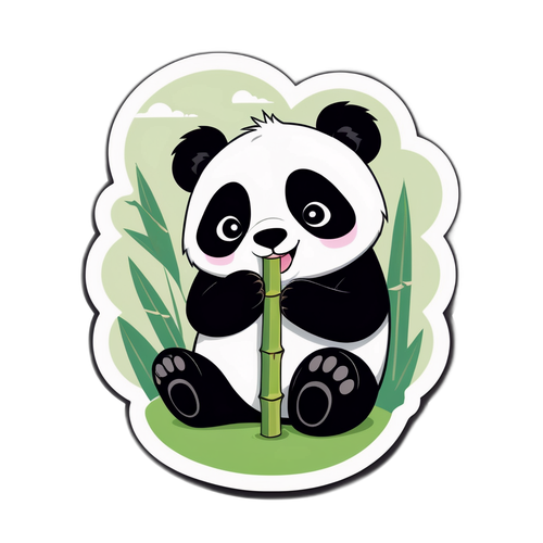 Cute Panda Cuddling Bamboo