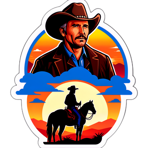 En cool illustration av en cowboy med en solnedgång