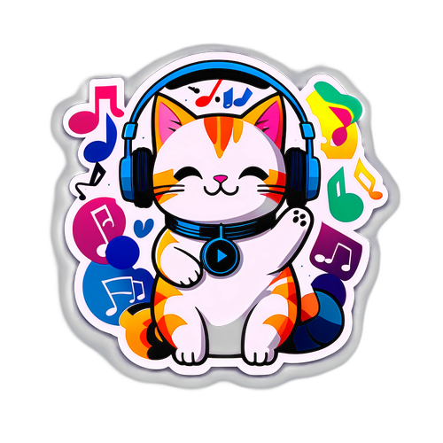 Cute na Sticker ng Pusa na Nakatune In