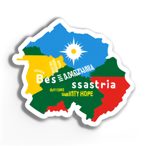 Sticker cu harta Basarabiei, cu un mesaj de unitate și speranță