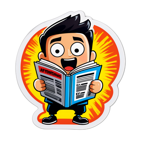 En komisk klistremerke med en karakter som er spent på å lese Aftonbladet