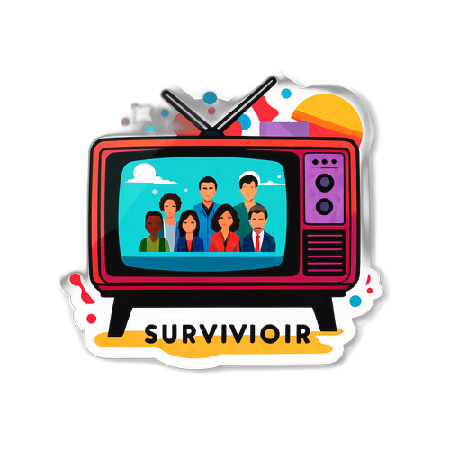 Αυτοκόλλητο με την τηλεόραση και εικονίδια της σειράς δράματος Survivor