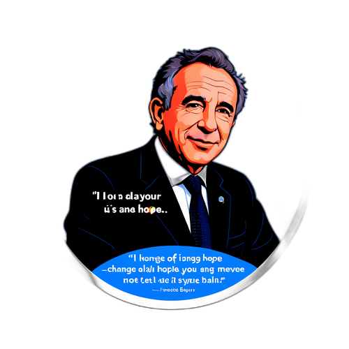 Autocollant politique de François Bayrou avec une citation inspirante sur le changement et l'espoir