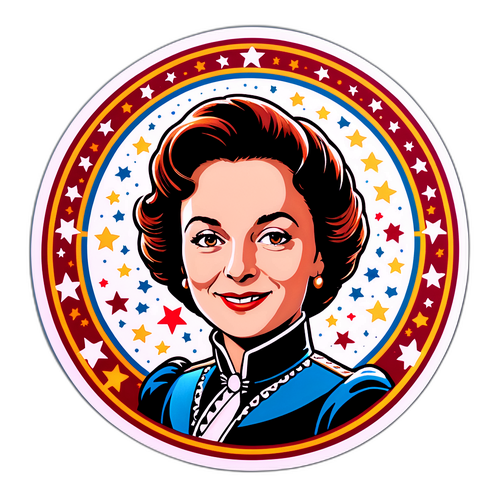 Autocollant de Béatrice Picard entourée de l'ensemble théâtral