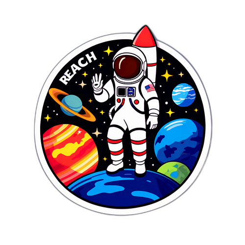 Naklejka tematyczna NASA przedstawiająca rakietę, planety i astronautę