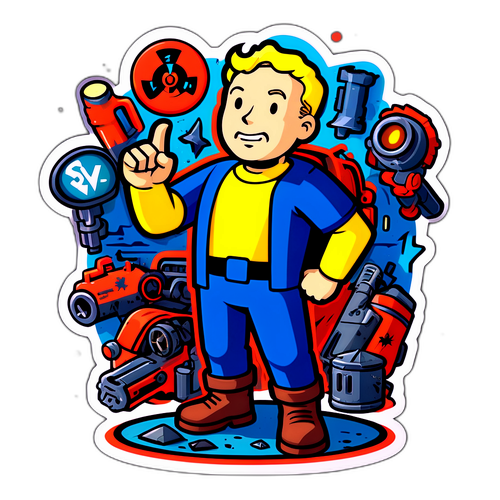 Vault Boy Aufkleber mit retro Elementen und post-apokalyptischem Flair