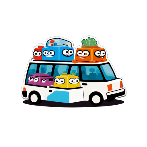 交通渋滞をユーモラスに表現したキャラクターのイラスト