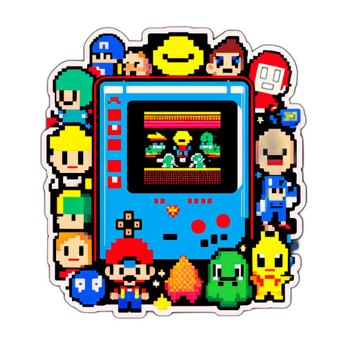 Autocollant rétro Nintendo avec personnages emblématiques