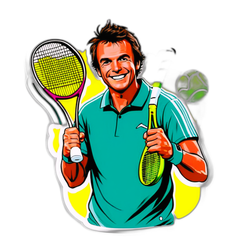 Sticker cu Tommy Paul, zâmbind și ținând o rachetă de tenis
