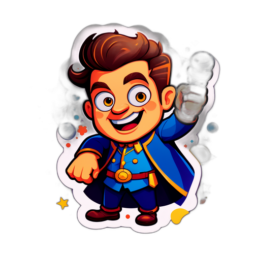 Farverig klistermærke af Frederik Cilius som tegneseriefigur