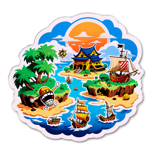 Sticker illustré des îles légendaires de One Piece