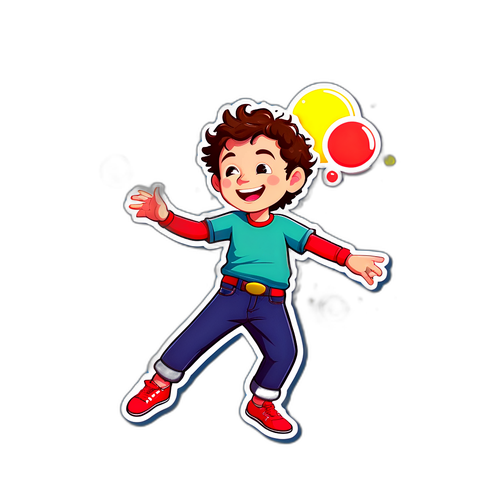 Un design amusant de Rory dansant avec des bulles autour, représentant la joie