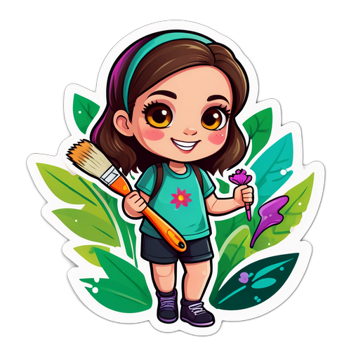 En lekfull tecknad Amanda Lind omgiven av natur