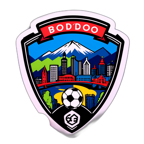 Bold na Sticker ng Logo ng Bodø/Glimt na may Magical Cityscape ng Manchester