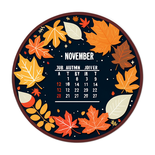 Calendario de Noviembre con Decoraciones de Otoño