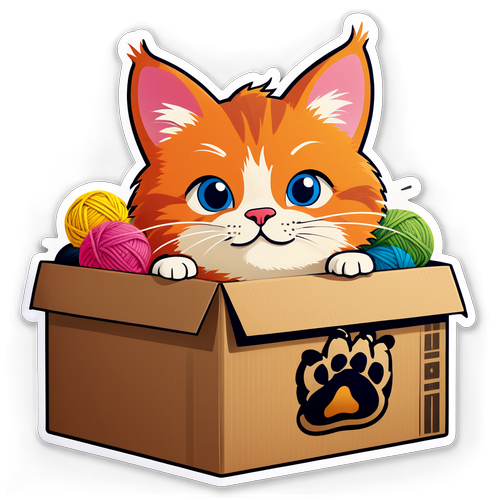 Curious Cat in a Cardboard Box Sticker
