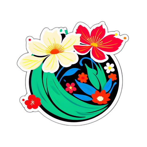 南風に揺れる花と葉デザイン