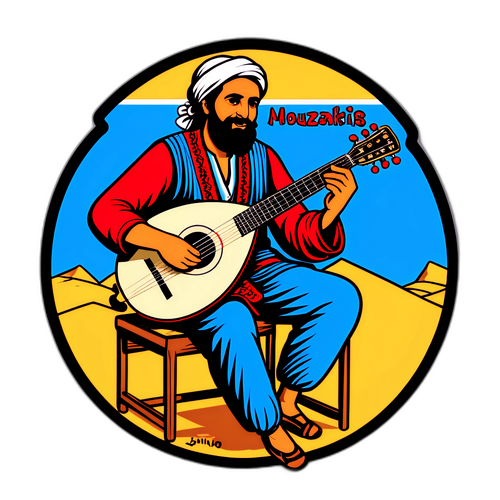 Απεικόνιση καλλιτέχνη που παίζει μπουζούκι με την επιγραφή 'Μουζακίτης'