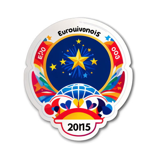 Sticker mit dem Jahr 2015 und grafischen Elementen des Eurovision Song Contests