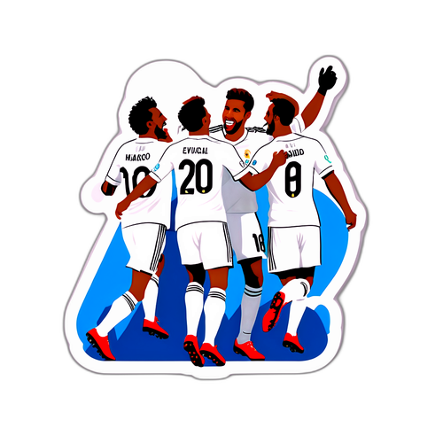 Akční samolepka hráčů Real Madrid oslavujících gól proti Monacu