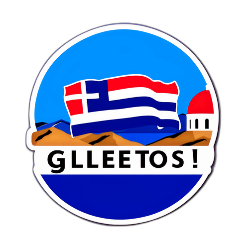 Σχέδιο αυτοκόλλητου με την ελληνική σημαία και τη λέξη "γλέντος"