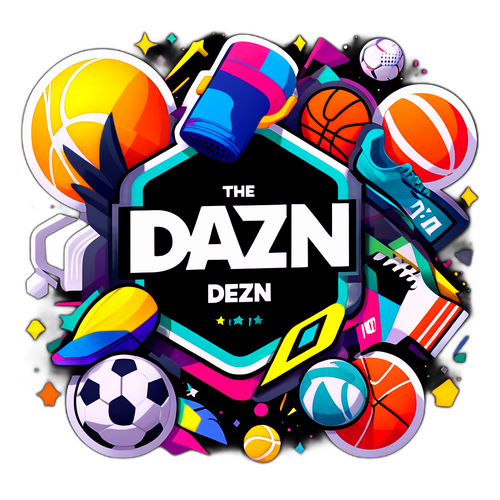 DAZN-logo urheiluelementtien ympäröimänä