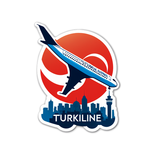 Autocollant avec le logo de Turkish Airlines sur un paysage urbain