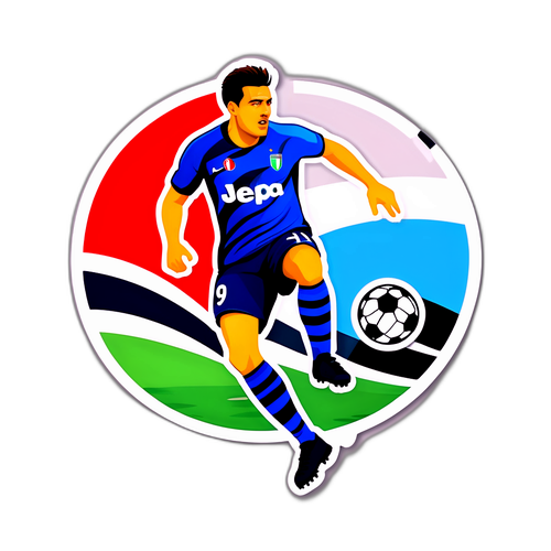 Hình dán cầu thủ bóng đá ghi bàn với logo Serie A