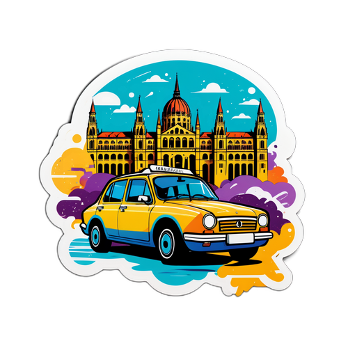 Стильний наліпка з елементами вуличного мистецтва, що зображає популярні місця Будапешта в стилі графіті