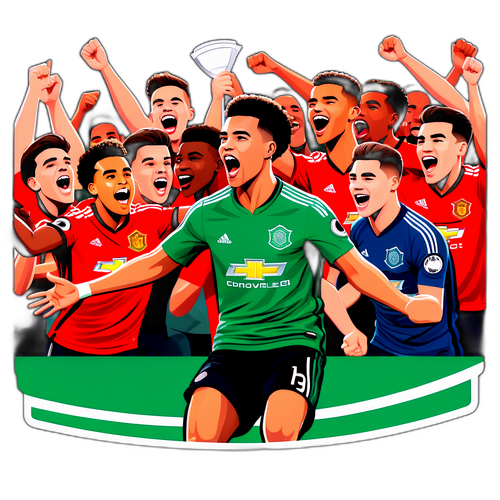 En stiliseret fremstilling af Mason Greenwood, der scorer et mål