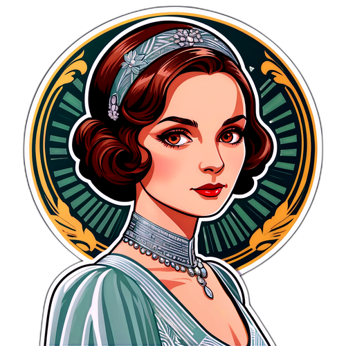 Propozycja naklejki w stylu art deco z portretem Wiktorii Czyżewskiej