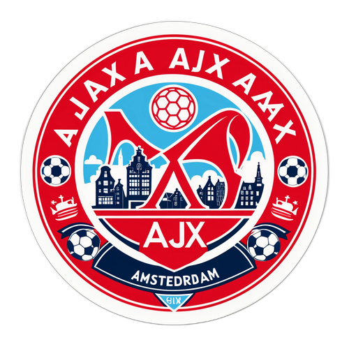 Ajax-logotyp med fotboll och Amsterdam