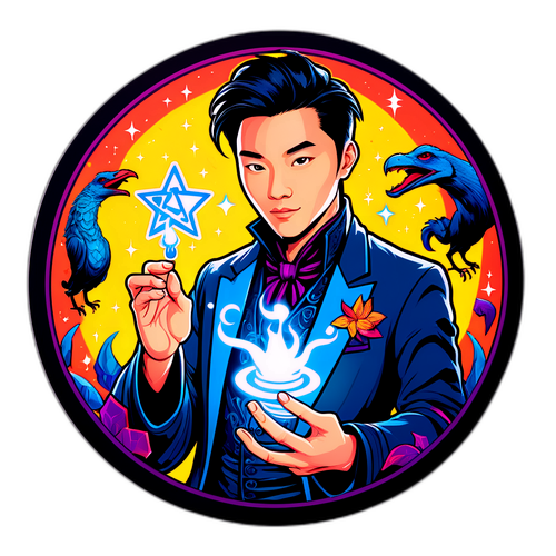 Фентезійна наклейка з Адамом Сяо Хімом Фа, що виконує магічні трюки