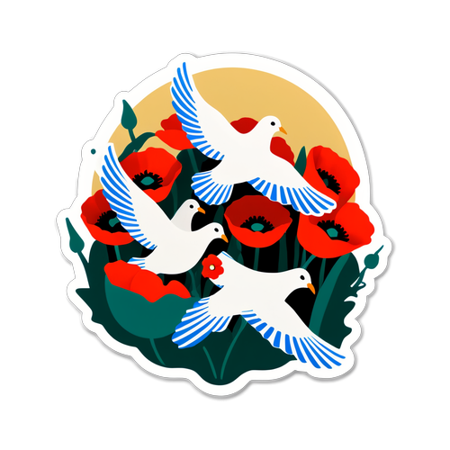 Unveil the Beauty: Stunning Armistice Day Sticker of Doves and Poppies Symbolizing Peace and Remembrance!