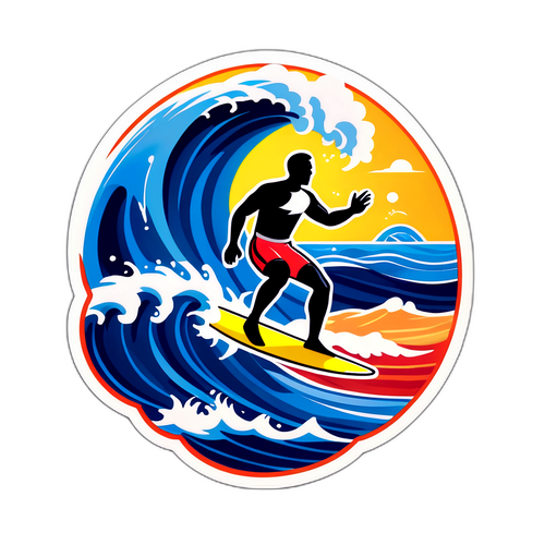 Sticker van Marine surfen op het strand