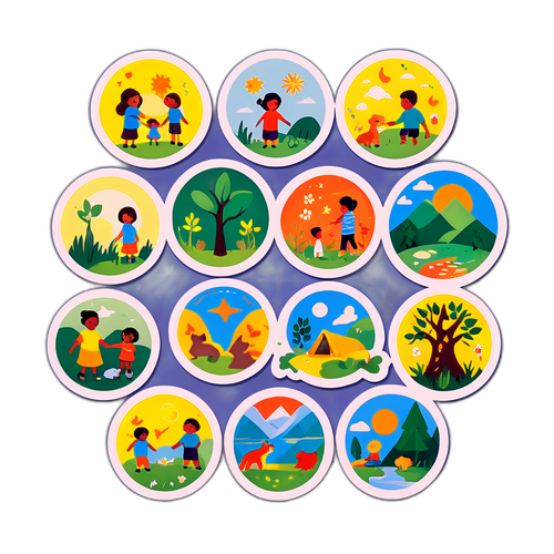 自然と家族をテーマにした癒しのステッカー