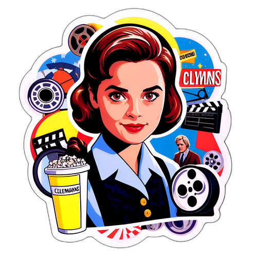 Leuke sticker van Clara Cleymans met filmrollen en een bioscoopmarquee