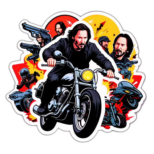 Karikatura Keanu Reevese v akční scéně