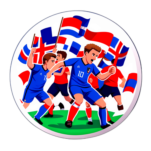 Dramatyczny projekt naklejki z meczu piłkarskiego Islandia vs Francja