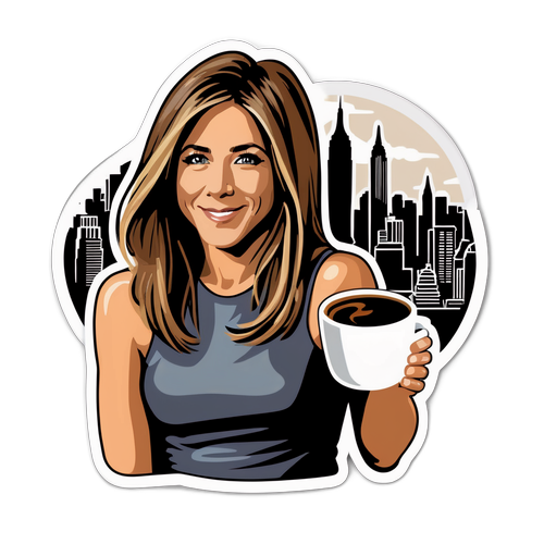 Jennifer Aniston jako stylová ikona s kávou a New Yorkem