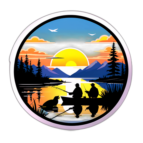 Pêcheurs au bord du lac au lever du soleil