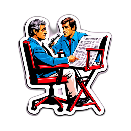 Sticker van Alain Belmondo met regisseursstoel en filmscripts