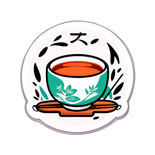 お茶の儀式をテーマにしたステッカー